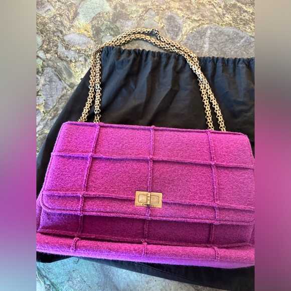 Chanel 2.55 wool shoulder & crossbody bag | Very good condition | Purple, Wool - Picture 4 of 9